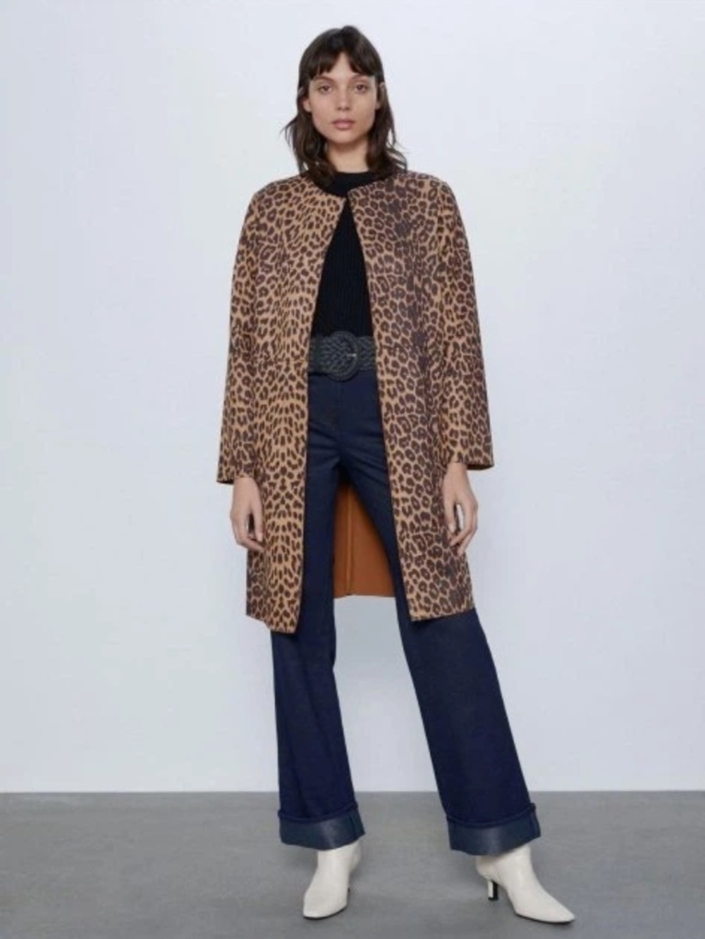 Zara Leopard Faux Suede Jacket Coat XS